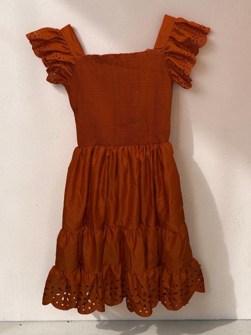 Rust Orange Woman’s Ruffle Sleeve Dress (XL)